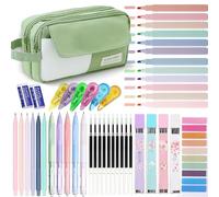 Set da 42 pezzi di astuccio con grande capacità e materiale scolastico estetico, 12 evidenziatori pastello, 5 pennarelli con inchiostro nero, 6 matite, set di cancelleria (verde)