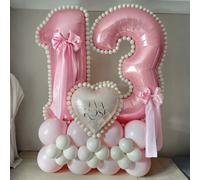 Set da 43 pezzi di palloncini a colonna con numeri rosa, include palloncini in foil rosa da 32 pollici (81,28 cm), palloncini tondi in lattice color macaron rosa e bianchi, adatti per anniversari, com