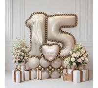 Set da 44 pezzi con palloncini a colonna con numeri di colore avorio, include palloncini di lamina di numeri da 81,28 cm di colore avorio, palloncini in lattice tondi color crema e champagne metallico