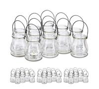 Set da 48 Vasetti Portacandele in Vetro, Vasi Rotondi con Manici, Interni ed Esterni, H: 10 cm, Trasparente