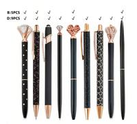 Set da 5/9 pezzi di penne a sfera con glitter metallici neri, strass a forma di cuore e liquido schiumoso, adatto come regalo per ragazze, mogli e amici, ideale per matrimoni, feste, compleanni, Capod