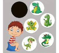 Set da 5 adesivi a tema cartoni animati con cambio di colore in risposta alla temperatura, adatti per l'addestramento al vasino per bambini maschi pulcino,DinosauroPolicloruri di vinile