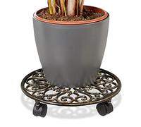 Set da 5 Carrello Portavasi Rotondo, Ø 33,5 cm, Sottovaso in Metallo, 4 Ruote, Design Antico, Resistente, Bronzo