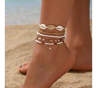 Set da 5 cavigliere in stile boho da spiaggia con perle d'acqua dolce e pendente a forma di stella marina, versatili per uso quotidiano, appuntamenti, vacanze al mare. L'ordine di disposizione delle p