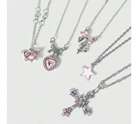 Set da 5 collane alla moda in stile Y2K con ciondoli a forma di cuore in cristallo, croce, farfalla, cuore e fiocco a stella, collane choker scintillanti k-pop per donne e ragazze, regalo di San Valen