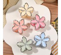 Set da 5 fermagli per capelli in materiale ABS, colori dolci e caramellati, con bordi argentati lucidi a forma di plumeria, accessori versatili e minimalisti per acconciature da tea festa, accessori p