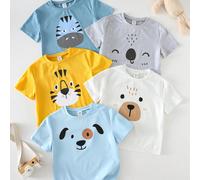 Set da 5 magliette a maniche corte con collo rotondo, in maglia morbida, con stampe di orsi e cani cartoni animati, colori pastello, adatte per la primavera/estate, per ragazzi 6Y,7Y,4Y,5YFumettoTessu