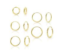 Set da 5 Orecchini Cerchio Argento 925 Placcati Oro 24K - Orecchini Cerchietti Oro - Cerchi Classici Dorati e Ipoallergenici - Spessore 1.5 mm - Diametro 8, 10, 12, 14, 16 mm