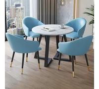 Set da 5 pezzi con tavolo rotondo in marmo e sedie con schienale in poliuretano, per reception, ufficio e piccole sale conferenze, tavolo da 31,5 cm, ideale per cene e riunioni eleganti