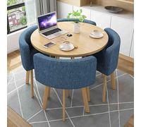 Set da 5 pezzi con tavolo rotondo per sala da pranzo e conferenza, con sedie imbottite in cotone e lino, mobili da ricevimento (blu)