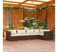 Set da 5 pezzi da giardino in polyrattan marrone resistente alle intemperie con comodo cuscino, struttura modulare per terrazze e balconi flessibili