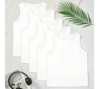 Set da 5 pezzi di canotte basic bianche senza maniche, collo a giro, casual e confortevoli per bambini, essenziali per tutte le stagioni 6Y,7Y,4Y,5YColore unicoTessuto in maglia