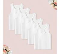 Set da 5 pezzi di canotte casual per ragazze giovani, colore unito con bordo in pizzo, canotte versatili senza maniche adatte per primavera, estate, autunno 6Y,7Y,4Y,5YTessuto