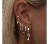 Set da 5 pezzi di eleganti orecchini a bottone con zirconi su un lato, stile minimalista, adatti per feste, appuntamenti e uso quotidiano delle donne Rame