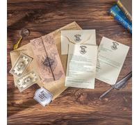 Set da 5 pezzi di Harry Potter: include La Mappa Del Malandrino (mappa del tesoro dell'accademia di magia), lettera di ammissione a Hogwarts, biglietto di andata e ritorno per Hogwarts e card da colle