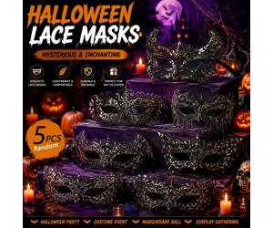 Set da 5 pezzi di maschere per gli occhi in pizzo nero sexy, maschere in pizzo casuali | Maschere a mezza faccia per donne, feste, cosplay, aggiunte per il ballo in maschera, maschere per gli occhi vi
