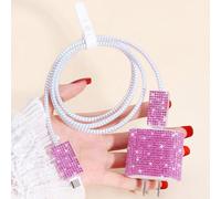 Set da 5 pezzi di protezione per cavo dati per iPhone, con strass rosa e brillantini. Organizer per cavo, protezione anti-piegatura per cavo e testina di ricarica. Regalo ideale per la Festa della Don
