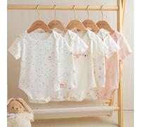 Set da 5 pezzi di tutine leggere per neonata e bambina, serie con motivi di coniglietti e orsetti, versatili per casa, gioco e altre occasioni 6-9M,9-12M,12-18M,1-3M,3-6MGeometricoPoliestere