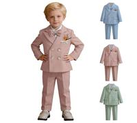 Set da 5 pezzi per bambini con giacca doppiopetto e pantaloni, con camicia, papillon e fiore all'occhiello, per portatore di fedi nuziali, concorso, compleanno, laurea, occasioni speciali, rosa