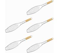 Set da 5 pezzi per barbecue da pesce: cestino antiaderente con manico, pinza per barbecue, griglia per barbecue, griglia per pesce