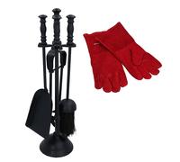 Set da 5 pezzi per camino con bruciatore a legna e guanti resistenti al calore