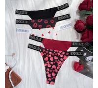 Set da 5 pezzo Slip brasiliani comodi e delicati sulla pelle, con decorazioni a diamante a tema "LOVE", stampa dolce e sexy, senza cuciture per le donne L,M,S,XL,XSGeometrico,GraficoTessuto in maglia