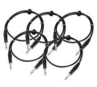 Set da 5 Pronomic Stage INST-0,5 Cavo Strumento 0,5m (Jack 6,3 mm, cavo di collegamento, chitarra, punte placcate oro, chiusura a strappo, nero)