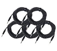 Set da 5 Pronomic Stage INST-10T Cavo per Strumenti 10m (jack 6,3 mm, guaina in tessuto, cavo per chitarra, punte placcate in oro, sgancio a fascetta) nero/bianco