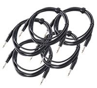 Set da 5 Pronomic Stage INST-3 Cavo Strumento 3m (jack 6,3 mm, cavo di collegamento, chitarra, punte placcate oro, chiusura a strappo, nero)