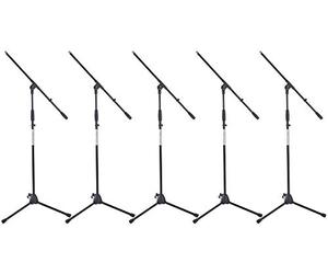 Set da 5 Supporti Microfono Pronomic MS-116 con Asta (stabile treppiede con asta, regolabile in altezza, incl. riduttore filettatura e clip per cavi, nero)