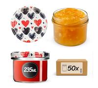 Set da 50 barattoli per marmellata KADAX da 235 ml con coperchio a vite a forma di cuore Ø 82 mm - Barattoli per marmellata, chutney, verdure sottaceto, paste, salsicce, carne, alimenti per bambini e