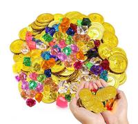 Set da 50 Monete d'Oro & 100 Pietre Preziose per Caccia al Tesoro | Tesoro Pirata in Eco-Plastica e Acrilico - Ideale per Feste di Compleanno, Decorazioni e Giochi Avventura