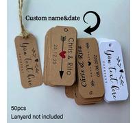 Set da 50 pezzi di etichette regalo per matrimonio personalizzate pre-forate 6x2cm, escluse le stringhe, con nome e data personalizzabili, etichette per sacchetti regalo per bomboniere #11,#10,#13,#02