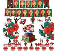 Set da 50 pezzi per feste per fan della Coppa del Mondo n. 7, forniture a tema calcio, decorazioni per feste di calcio, striscioni per tifosi della Coppa del Mondo, palloncini, decorazioni per torte a