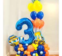 Set da 51 pezzi per arco e colonne di palloncini per festa di compleanno a tema, include palloncini a forma di bulldozer/escavatore/trattore, palloncini a numero blu da 32" per numeri da 1 a 9, pallon