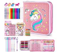 Set da 53 pezzi per bambini con astuccio, pennarelli profumati, penne colorate, matite e pastelli, regalo unicorno per ragazze o per arte e artigianato o per materiale scolastico (unicorno 1)
