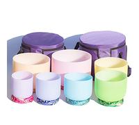 Set Da 6-12 Pollici Di 7 Campane Tibetane In Cristallo Di Quarzo Colorato, For Riduzione Dello Stress, Preghiera, Buddista, Chakra Del Corpo In Equilibrio, Con Attaccante In Pelle Scamosciata