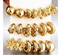 Set da 6-18 pezzi di orecchini a bottone dorati a forma di C/fiore a cinque petali/artiglio di gatto/, alla moda ed eleganti, adatti per l'estate, l'uso quotidiano e le feste, ottimo regalo per la fes