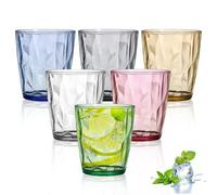 Set da 6 Bicchieri Colorati 300 ml - Plastica con Effetto Cristallo, per Acqua, Succo, Cocktail, Caffè Freddo, Bibite Gassate - Alti e Resistenti