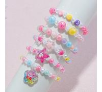 Set da 6 braccialetti da ragazza con stampa a stelle, perline dopamina, fiori a 5 petali, ciondolo a farfalla, adatti per uso quotidiano e vacanze Tagli UnicaPMMA