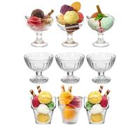 Set da 6 Coppe di Vetro per Gelato - Resistente e Trasparente, in 3 Diversi Design a Scelta, Bicchieri per Macedonia, Dolci, Dessert, Frutta - Ideali per Eventi, Cene, Lavabile in Lavastoviglie