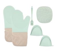 Set da 6 Guanti da Forno in Silicone e Cotone - Presine Resistenti al Calore, Anti-Scottatura per Cucinare, Cuocere e Grigliare - Verde Menta