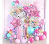Set da 6 palloncini a forma di unicorno con numeri di 32 pollici a degradè, per decorazioni di feste di compleanno, anniversari, rientro a scuola, San Valentino 7,5,9,2,3,4,6,8,1,0Alluminio