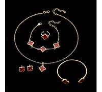 Set da 6 pezzi: 1 collana, 1 bracciale, 1 orecchino, 1 paio di anelli, 1 collana con fiore portafortuna - orecchini d'oro, anelli d'oro, collana d'oro, bracciale d'oro, bangle d'oro, adatto per il rit