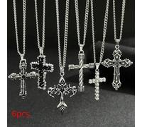 Set da 6 pezzi Collana con pendente a croce copta vintage da uomo, gioiello versatile per il collo in acciaio inossidabile, accessorio raffinato per uso quotidiano e feste, ornamento di stile di strad