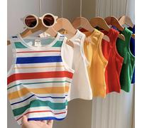 Set da 6 pezzi di canotte casual e polivalenti per neonati maschi, a righe colorate e di colore unito, elementi essenziali per l'estate, abbinabili con tutto 6-9M,9-12M,12-18M,18-24M,2-3YGeometricoPol