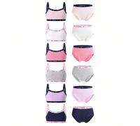 Set da 6 pezzi di canotte e mutandine di colore unito in tessuto strutturato per ragazze, nei colori rosa, viola, grigio, blu, nero, bianco, realizzati in cotone biologico 6Y,7Y,8Y,9Y,10Y,4Y,5Y,11Y,12
