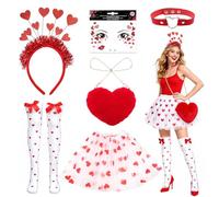 Set da 6 pezzi di costume da cupido da donna, costume da angelo con tutù, gonna a cuore, fascia per la testa, tatuaggi per il viso, collar, Stockings, Eros Angel Adult, accessori per abbigliamento da