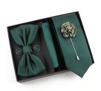Set da 6 pezzi di cravatte di lusso verdi per uomo con cravatta, papillon, fazzoletto da taschino, gemelli, fazzoletto e scatola regalo, adatto per scuola Colore unicoPoliestere