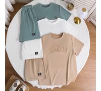 Set da 6 pezzi di magliette a maniche corte con collo rotondo e pantaloncini decorativi, stile casual e comodo per ragazzi adolescenti, set di alto valore, adatto per uscite, fotografia di strada, fes